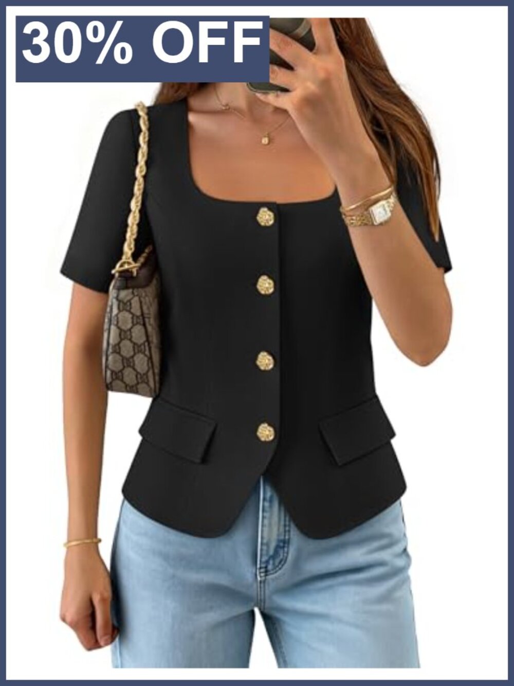 ZESICA Women's Summer Vest Top Short Sleeve Blouse Suit Crop Work